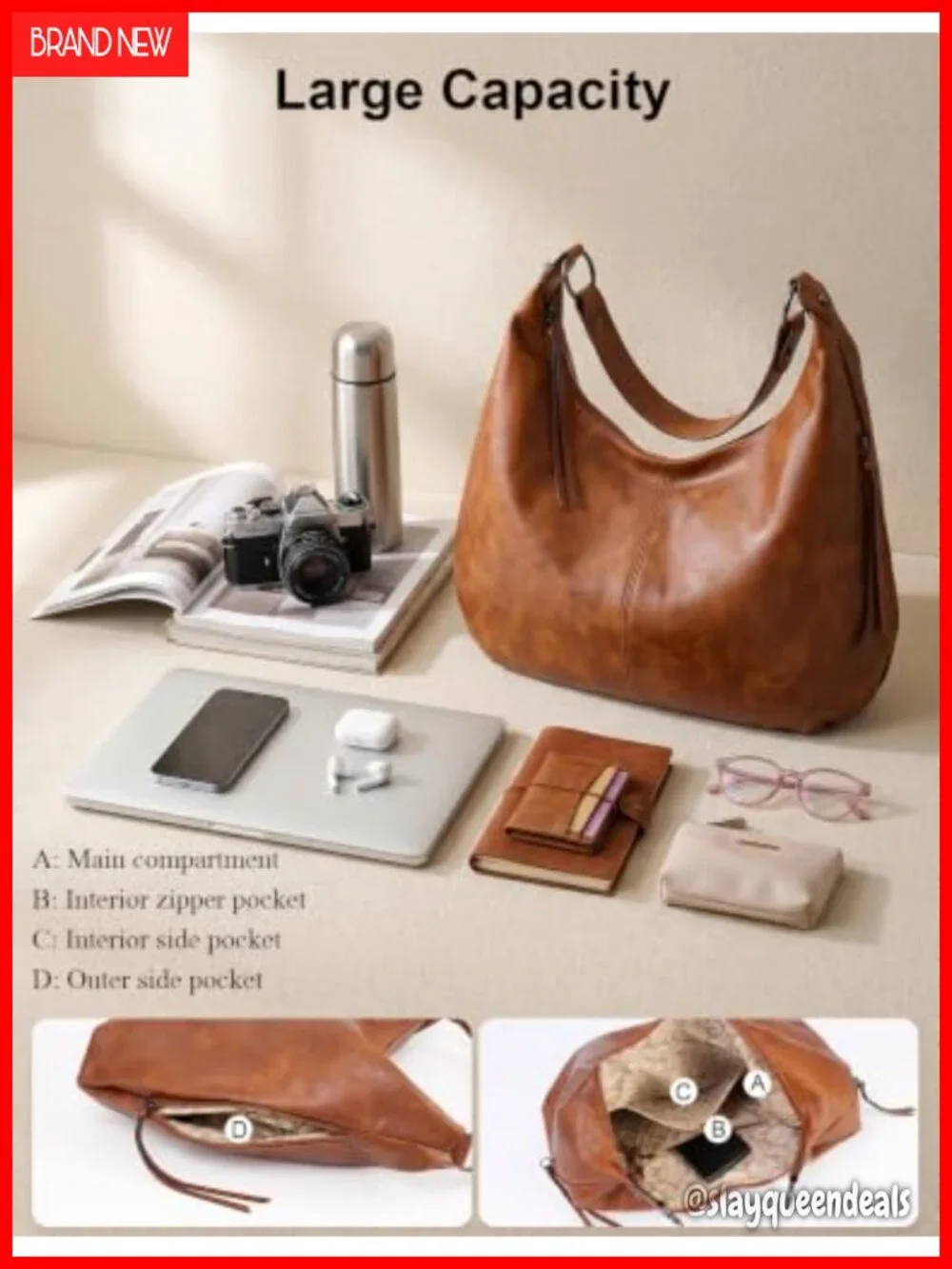 3-in-1 PU Leather Hobo Bag Set with Crossbody, Shoulder Bag & Wallet, Large
